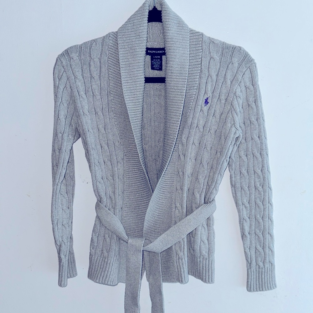 Ralph Lauren Grey Cable Knit Sweater Kids Large L 12/14